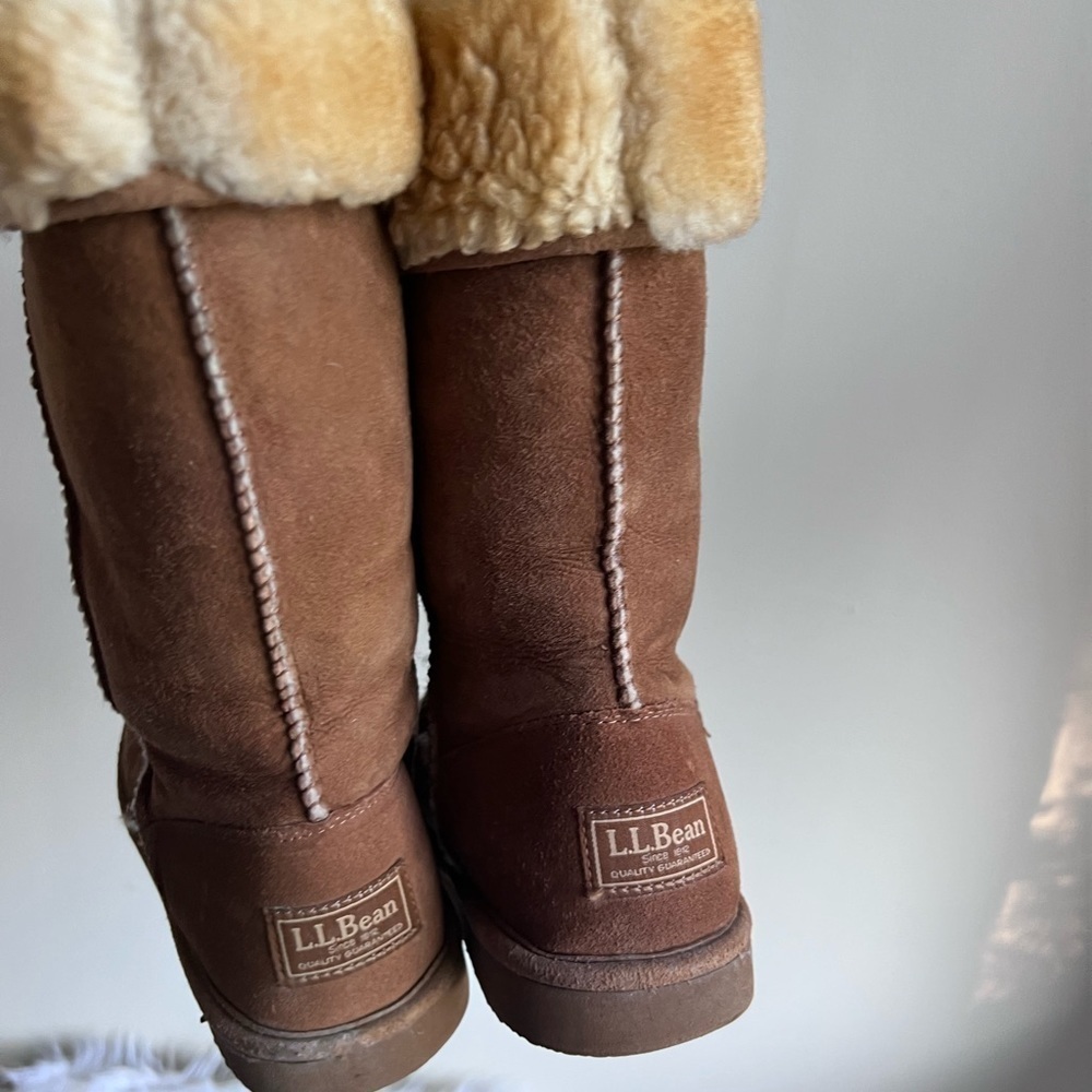 LL Beans brown leather fur lined boots shoes size 6M - Picture 11 of 14